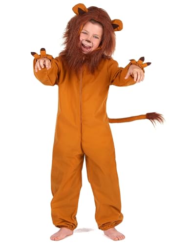 DEGUISE TOI - Déguisement lion effet polaire enfant - Combinaison - S 4-6 ans (110-120 cm) - Marron - Déguisements enfants - Polyester - Laver à la main - Carnaval