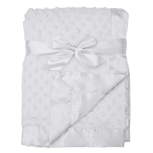 Image of American Baby Company Heavenly Soft Chenille Receiving Blanket 30 inchx40 inch, 2-Layer Minky Dot & Silky Satin, White, Warm for Baby Boys & Girls