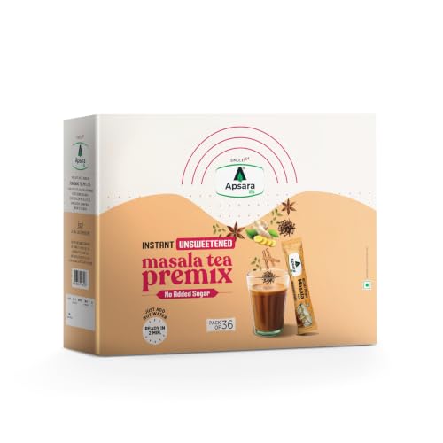 Image of APSARA Instant Tea Premix Unsweetened Masala Tea 36 Sachets|Ready To Drink Tea With No Added Sugar|Enriched with Ginger, Cardamom, Pepper and Indain Spices, Sugar Free Masala Chai, 432 gram