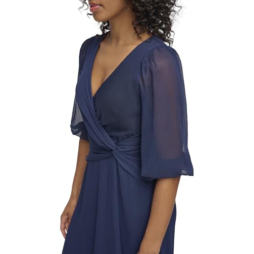 DKNY Women's Balloon Half Sleeve Faux Wrap Midi Dress4