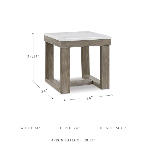 Image of Signature Design by Ashley Loyaska 24-Inch Square Marble End Table, Sturdy Trestle Base, Oak Veneer and MDF Substrate, Ideal for Living Room, Grayish Brown