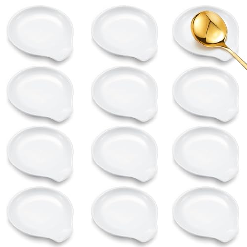 Image of Irenare 12 Pcs Ceramic Spoon Rest for Stove Top, 3.74 Inch Porcelain Spoon Holder, Coffee Utensil Rest Heat Resistant Dishwasher Safe for Home Kitchen Accessories Gift(White)