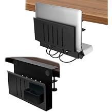 LUKETURE Desk Side Storage, 1PC Laptop Holder and 1PC Under Desk Laptop Holder with Cable Management Tray, No Drill Side Desk Organizer, Desk Storage Holder for Office and Home