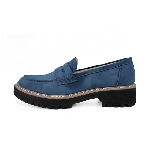 Image of Womens Penny Loafer ShoesSuede Chunky Oxford LUE Sole Comfortable Slip On for Casual Business,Work and Date