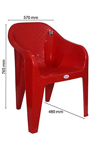 Image of PETALS Plastic Chairs Set of 2 Without Cushion | Arm Chair for Drawing /Living Room | Armchairs for Home /Office /Garden /Indoor & Outdoor | Cap Upto 150 Kgs | Red, 2 Pcs, Bravo | 3 Years Warranty
