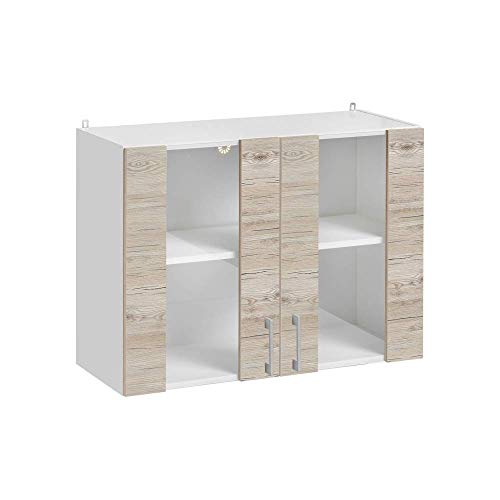 Cuisineandcie - Meuble Haut de Cuisine Eco Noyer Blanchi 2 Portes vitrées L 80 cm