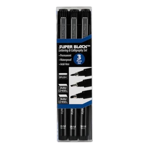 Image of Creative Mark Calligraphy & Fineliner Pen Set Lettering Drawing Super Black, Permanent, Waterproof, Acid-Free Chisel Nylon-Nibs Pens & Medium Brush Tip - [Lettering & Calligraphy Set of 3]