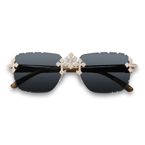 Image of Iced-Out Triple Cross Sunglasses - Frameless Diamond-Cut Luxury Shades for Men & Women | UV400 Hip-Hop Eyewear