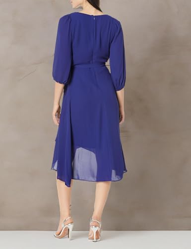 Image of DKNY Women's Chiffon Balloon Sleeve Faux Wrap Midi Dress with High-Low Hem