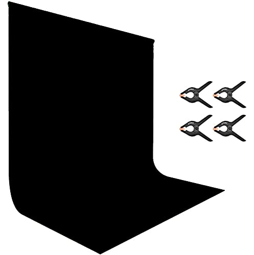 UTEBIT 6x9Ft Black Polyester Backdrop Photography Background Screen Seamless with 4 Clamps 1.8x2.8M Photo Sheet Cloth Wrinkle Free for Studio Video Portrait Photoshoot Shooting (Backdrop Only)