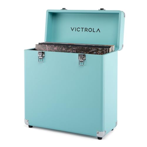 Image of Victrola Collector II (2026 Model) - Vinyl Record Storage Case - Hold 30+ Vinyl Turntable Records, Heavy-Duty Hardware, Soft Interior Lining, Portable Box with Carry Handle (Turquoise)