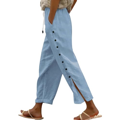 Free People Dupe Womens Casual Pants Summer Vacation Outfits for Women Tall Womens Pants Vacation Dress Linen Tops for Women Maternity Plus Size Linen Big Spring The Deals Light Blue Medium
