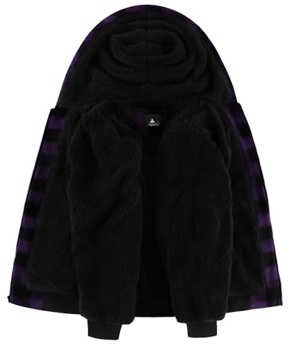 Image of V VALANCH Boys Flannel Jacket Hooded Fleece Lined Zip-up Hoodies Plaid Coat for Kids