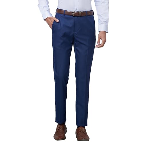 Image of Raymond Men Slim Fit Solid Pattern Poly Viscose Blend Pleatless Formal Trouser