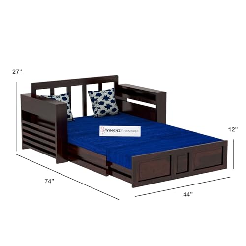 Image of Mamta Furniture Solid Wood Foster 2 Seater Sofa Cum Bed for Living Room | Two Seater Sofa Bed for Home | Sofa Com Bed | Sheesham Wood Natural Walnut