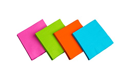 Party Essentials 2-Ply Paper Luncheon Napkins, Assorted Neon Brights, 48-Count