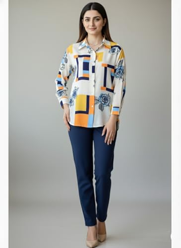 Image of Trendy Queen Women's Printed Straight Mandarin Neck Shirt for Women's | Tops for Woman Shirts | Shirt for Women Stylish Western (SD778 S)