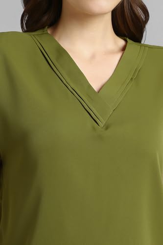 Image of Van Heusen Women's Polyester Regular Fit Half Sleeve V Neck Formal Top