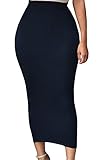 HUUSA Sexy Womens Solid High-Waisted Bodycon Cotton Maxi Skirt (Small, Black)