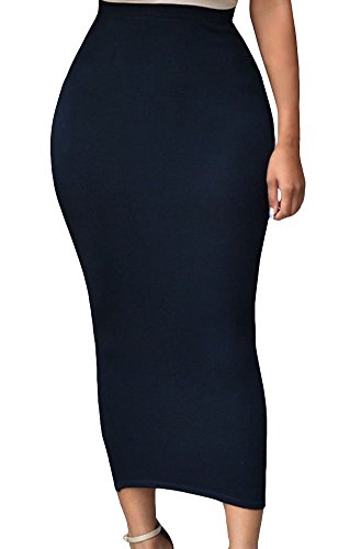 HUUSA Sexy Womens Solid High-Waisted Bodycon Cotton Maxi Skirt (Small, Black)