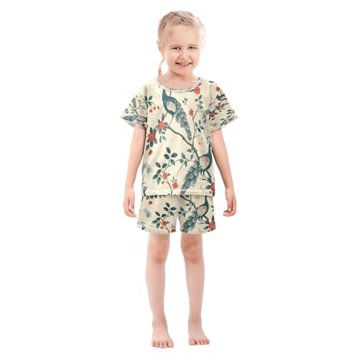 senya Peacock Bird Summer Pajamas Set Short Cotton Sleepwear 2 Piece3