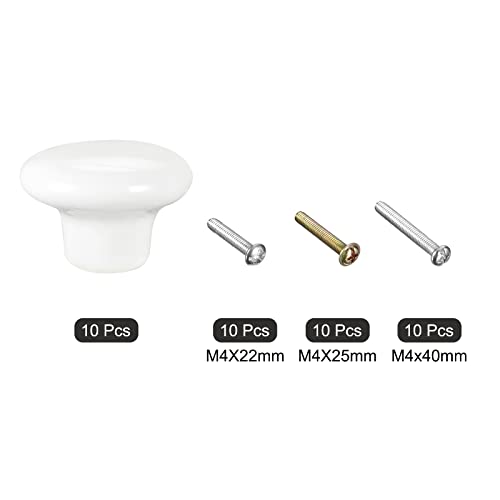 Uxcell Ceramic Drawer Knobs 10Pcs, Vintage Dressers Mushroom Shape Pulls 1.1"X1.5" For Dresser Door Handles Cupboard Wardrobe Drawer(White) #TOP2