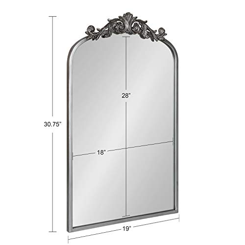 Image of Kate and Laurel Arendahl Traditional Ornate Wall Mirror, 19 x 31, Antique Silver, Decorative Mirror with Baroque Inspired Detailing
