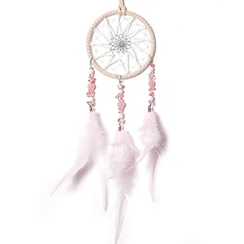 Weldomcor Voiture Attrape de Rêves Petit Faite Main Capteur de Rêves en Plumes Décoration Attrape Rêve Dreamcatcher pour Chambre Voiture Maison, Rose