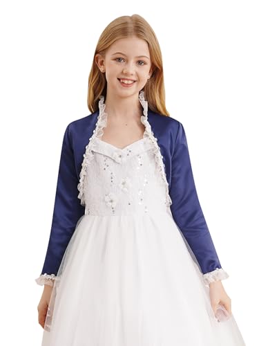 JEYPINMI Kids Satin Bolero Cardigan Ruffle Trim Princess Open Front Crop Tops Flower Girls Dress Cover Up
