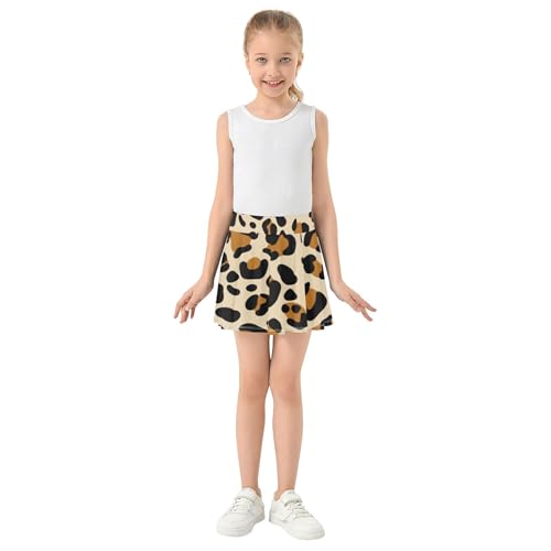 Leopard Black Brown Spots Tan Girls Skorts Athletic Shorts Skirts with Shorts Custom Pleated 3t3