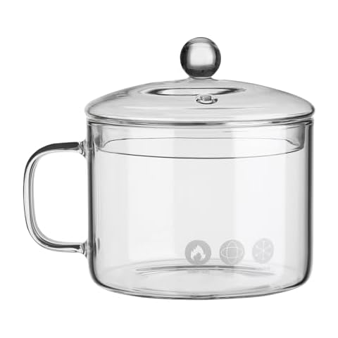UPKOCH Clear Glass Cooking Pot, 50Oz Stovetop Pot, Multi-Function Glass Saucepan for Home Kitchen Restaurant, 1350ml Cover