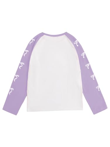 Image of SweatyRocks Girl's Bow Graphic Shirts Long Sleeve Crew Neck Tops Casual Cute Tee Tween Clothes