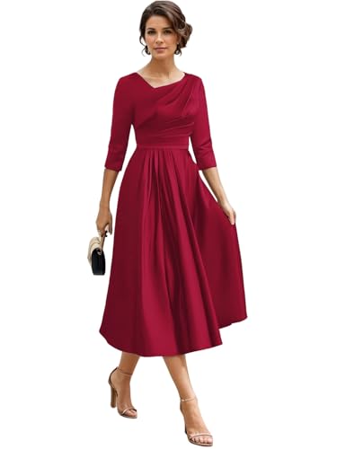 Elegant Luxury Satin A-Line Asymmetrical Neckline Tea-Length Mother of The Bride 2024 Evening Dress