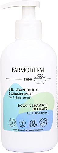 Farmoderm Champú y gel de baño para bebé 2 en 1- Bio y Vegano - Champú y jabón orgánico para bebés recién nacidos, niños pequeños y niños - 300ml