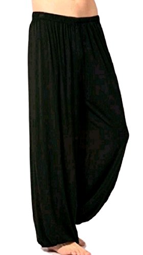 Winwinus Men Cozy kung fu Baggy Solid Colored Elastic Bottom Modal Running Yoga Sports Harem Pants Slacks Pattern2 2XL