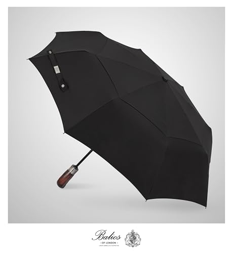 Balios Prestige Parapluie de voyage avec poignée en bois véritable, ouverture et fermeture automatique, effet coupe-vent, conçu au Royaume-Uni, Homme, Noir – vue 3