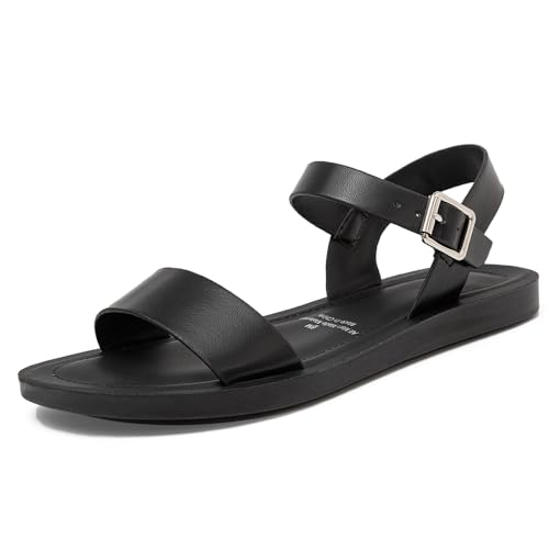 Women's Cute Open Toes One Band Ankle Strap Flexible Summer Flat Sandals With + Memory Foam