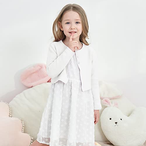 Girls' Long Sleeve Knitted Bolero Cardigan Kids Button Closure Shrug Sweaters Cropped Jacket Cover Up Tops Ecru 2T by TRENDSTITCH - Image 3