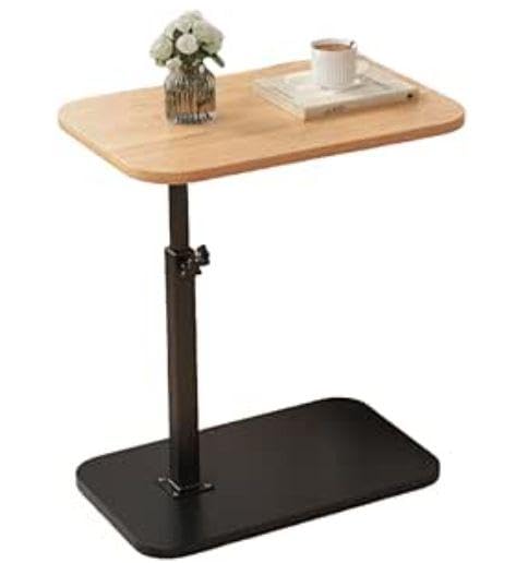 サムコス サイドテーブル 昇降式 無段階高さ調節可 可動式テーブル 360度自由回転 ソファーテーブル耐水 高温に強い 安定 耐荷重がいい 耐久性 小型 ベッドサイドテーブル 省スペース おしゃれ 組立簡単 寝室用 介護用 安定性 原木色