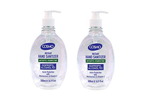 COSMO Instant Hand Sanitizer Antiseptic/Disinfectant 500ml Gel Pack of 2 IPA 70% Moisturizers Vitamin E