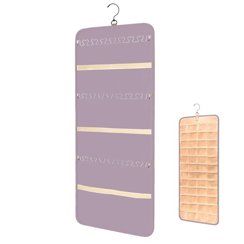 Bolsa de almacenamiento de joyería, organizador de colgantes de joyas, doble cara 48 rejilla para colgar joyas, organizador de almacenamiento de joyas multifuncional para guardar collares, pulseras y