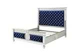 Acme Varian Queen Upholstered Panel Bed in Blue Velvet and Mirrored