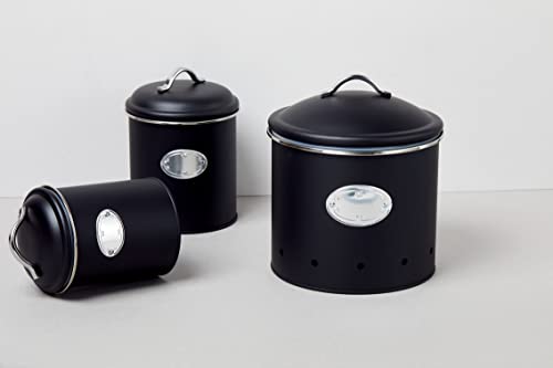WENKO Aufbewahrungsdose Mod. Nero, 1,6 Liter, Frischhaltedose zur luftdichten Aufbewahrung von Lebensmitteln, wasserdicht, aus lackiertem Metall mit Applikation, Retro-Design, Ø 13 x 18 cm, Schwarz