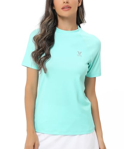 HUGE SPORTS Damen Rashguard Kurzarm Sonnenschutz Activewear T-Shirts Schnelltrocknend Sportshirt (Hellgrün,M)