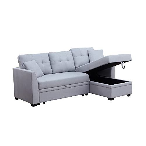 Alexent Compact Convertible Sleeper Sofa with Chaise Storage, Easy Pull Out Full Sized Bed, Perfect for Bedroom, Living Room. Guest Room, Office - Light Grey Alexent Compact Convertible Sleeper Sofa with Chaise Storage, Easy Pull Out Full Sized Bed, Perfect for Bedroom, Living Room. Guest Room, Office - Light Grey