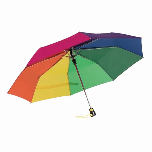 Preiswert&Gut Regenschirm ultraleicht Taschenschirm mit Automatik, 28 cm Länge, 96 cm Spannweite, bunter Taschen Schirm Regenbogen mit Futteral & Metallgestänge für Damen & Herren