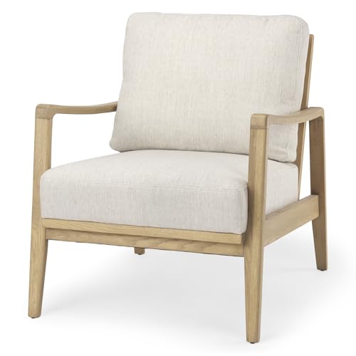 Mercana Raeleigh Cream Fabric W/Light Brown Wood Accent Chair