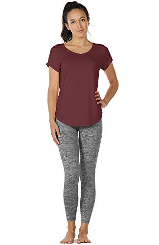Image of icyzone Open Back Yoga Shirts for Women - Exercise Workout Tops, Athletic Short Sleeves, Running T-Shirts Loose Fit