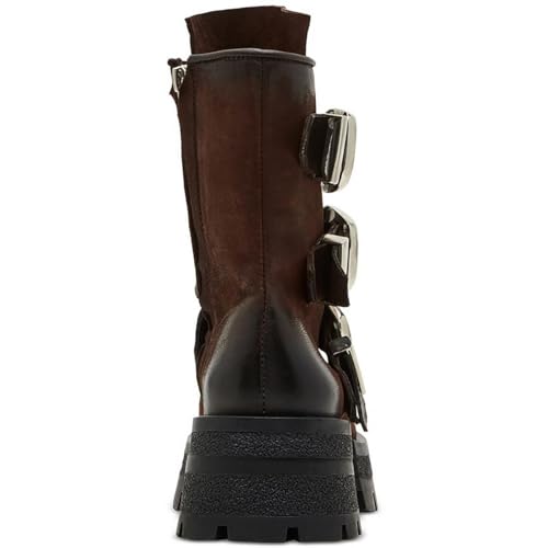 Steve Madden Women's Roland Motorcycle Boot, Brown Leather, 6