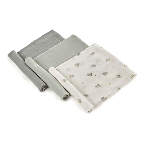 Jané Pack 3 Muselinas Bebé 80x80 cm, Algodón y Bambú Natural, Transpirables, Multiusos Lactancia, Antialérgicas, Verde